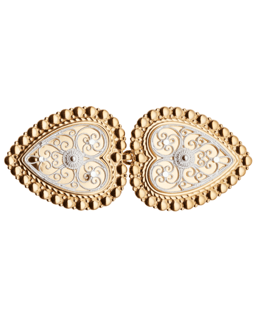 Beltespenne til skinnlist med kruser, forgylt/kvit