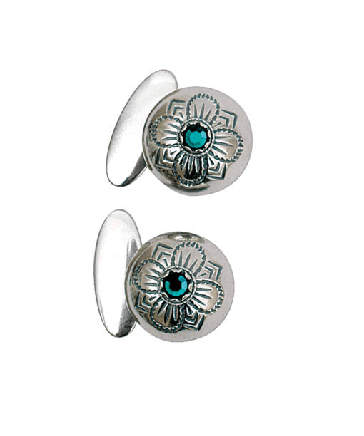 Mansjettknappar med grøn stein, oksidert