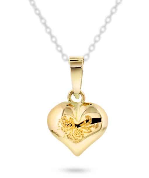 Hjertesmykke gravering i gult gull 10mm