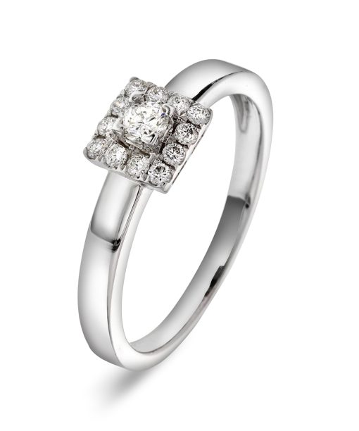Diamantring firkantet ramme tot. 0,30ct TW Si