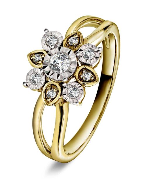 Diamantring i gult gull Rosettstjerne, 0.20ct