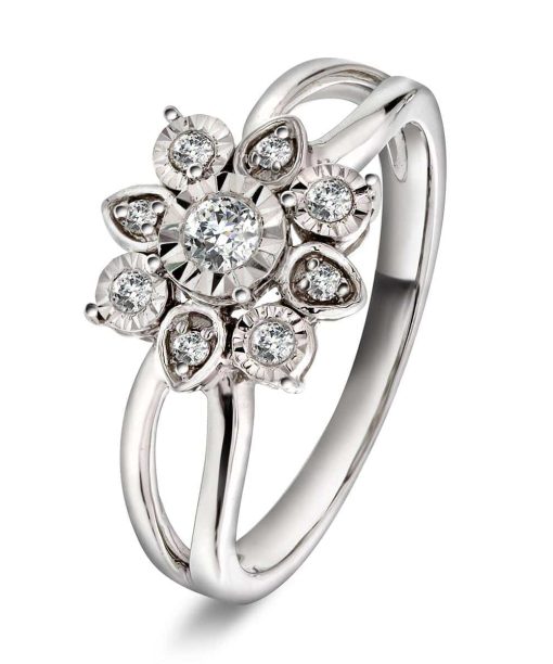 Diamantring i hvitt gull Rosettstjerne, 0.20ct