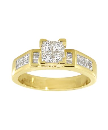 Diamantring i Gult gull, 0.70ct. Top Wesselton SI, Princess Cut