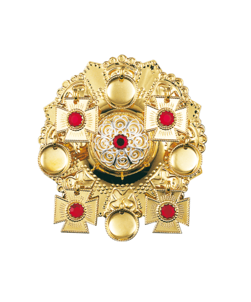 Sølje med raud stein, forgylt