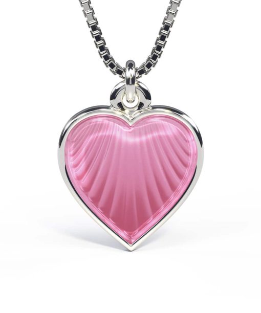 Pia & Per - Halssmykke sølv - 14 mm rosa hjerte