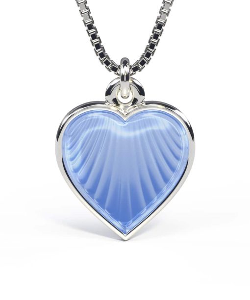 Pia & Per - Halskjede i sølv - Lys blått hjerte