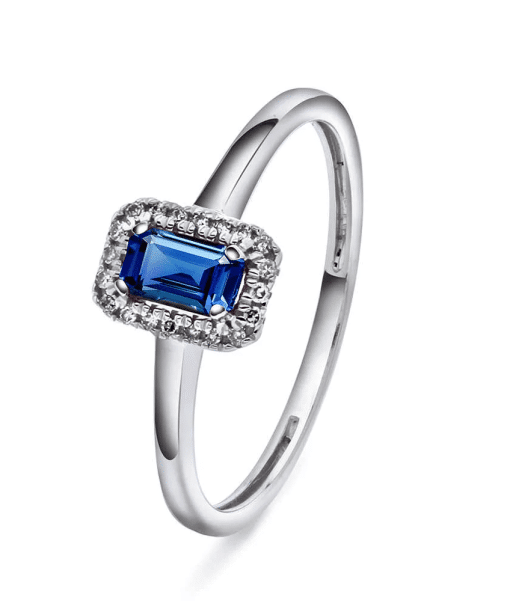 Ring i hvitt gull med diamant og safir 0,05 ct WSI