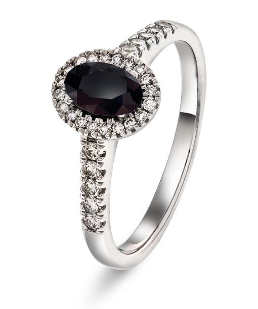 Rosettring i hvitt gull, Spinell og Diamant 0.25ct (WSI)