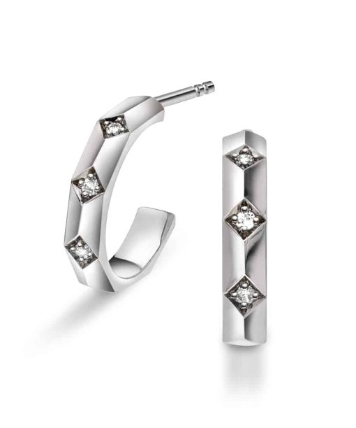 Fasett creoler i hvitt gull, Diamant 0.06ct (TWSI)