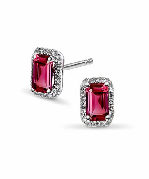 Øredobber i hvitt gull, Rubin og Diamant 0.07ct (WSI)