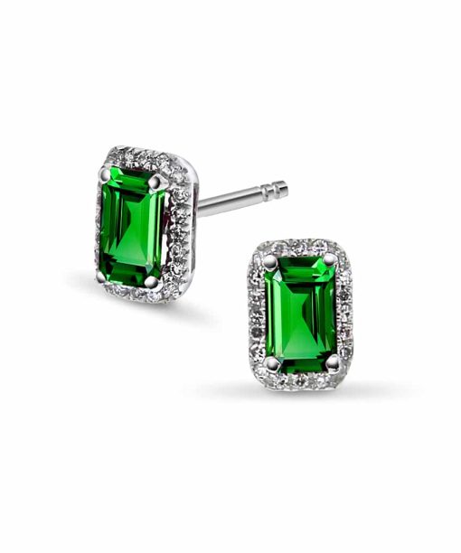 Øredobber i hvitt gull, Smaragd og Diamant 0.07ct (WSI)