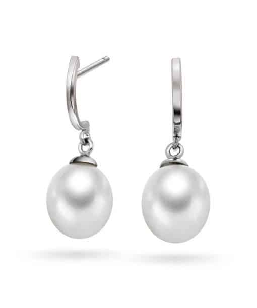 Gulløredobber i hvitt gull med ferskvannsperle 22mm