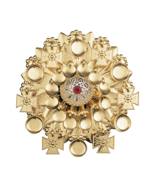 Sølje med raud stein, forgylt