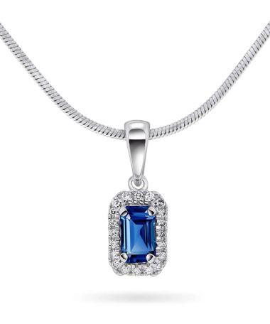 Anheng i hvitt gull med diamant og safir 0,05 ct WSI