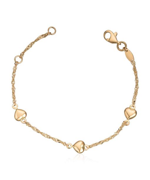 Armbånd med hjerter 14K gult gull