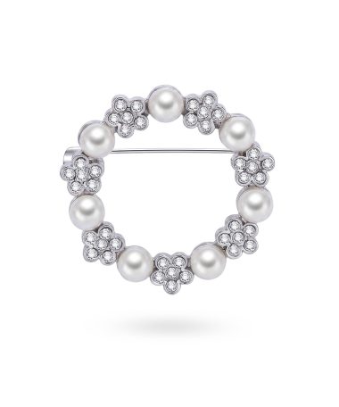 Pan Jewelry - Bijouteri brosje med perle og krystall