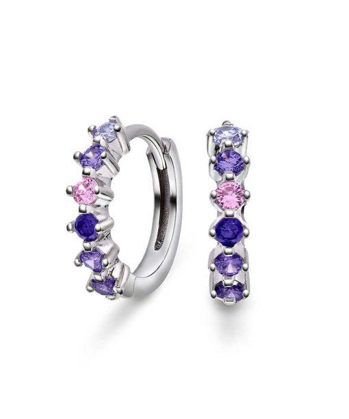 Øreringer i sølv med lilla mix zirkonia
