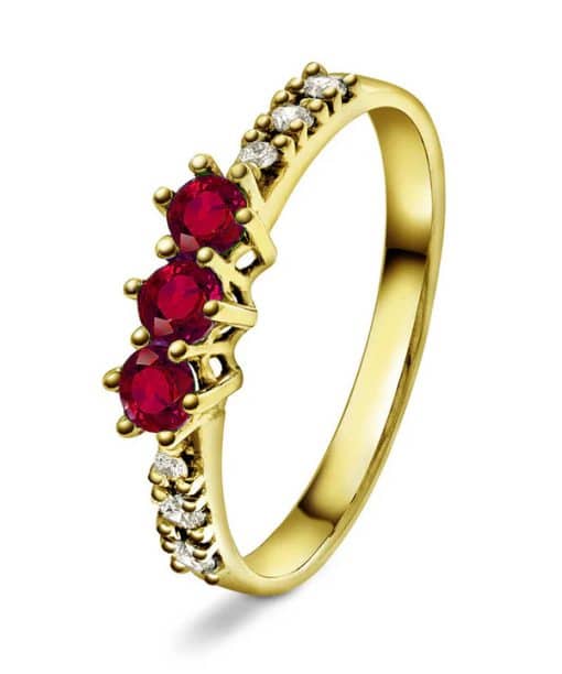 gult gull, gultgull, diamant ring, diamantring, trestens, tre-stens, 3-stens,
rubin, rubin og diamant