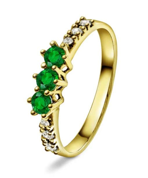 gult gull, gultgull, diamant ring, diamantring, trestens, tre-stens, 3-stens, smaragd, smaragd og diamant
