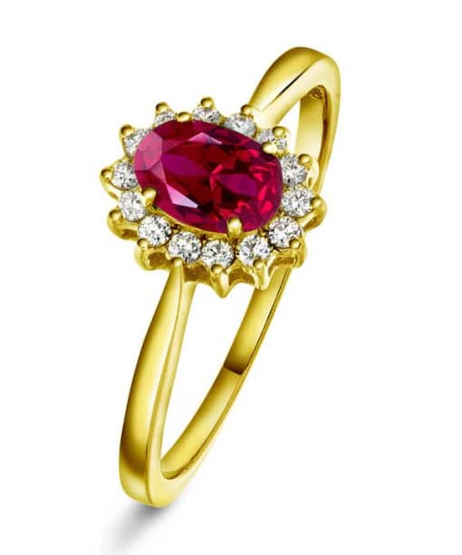 Ring i gult gull med diamant og rubin 0,14 ct WSI