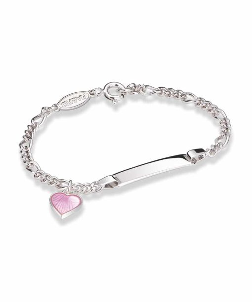 Pia & Per - ID-armbånd i sølv - Rosa hjerte