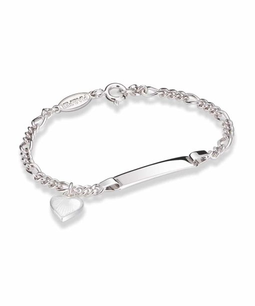 Pia & Per - ID-armbånd i sølv - Hvitt hjerte