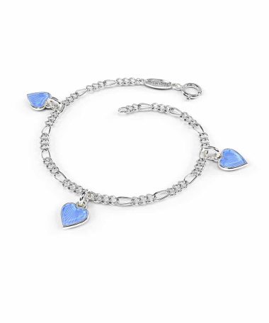 Pia & Per - Charms-armbånd i sølv - Lys blå hjerter