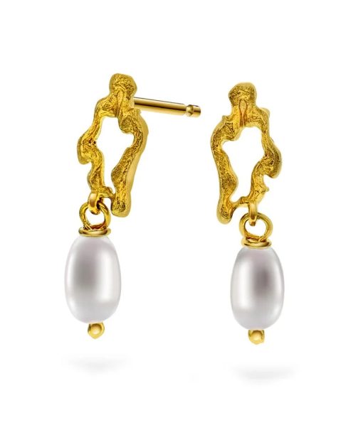 Alga øredobber i forgylt 925 sølv med perle