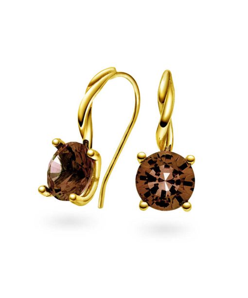 Øredobber i gull med røkkvarts