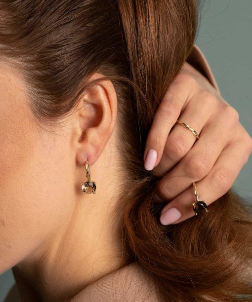 Alternative view of Øredobber i gull med røkkvarts