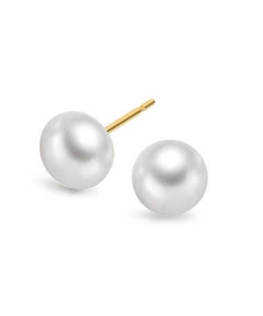 Gulløredobber i gult gull med ferskvannsperle 6mm