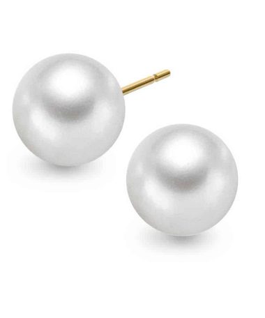 Gulløredobber i gult gull med ferskvannsperle 10mm