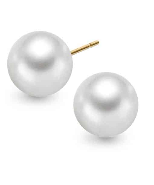 Gulløredobber i gult gull med ferskvannsperle 10mm