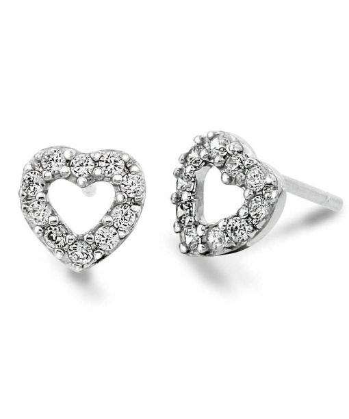 Øredobber i sølv med zirkonia - Hjerte