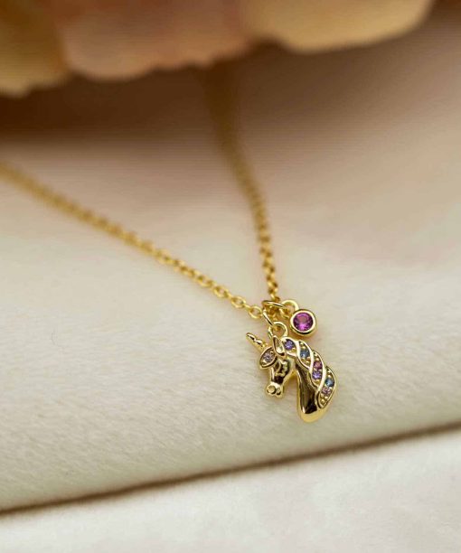 Alternative view of Smykke i forgylt sølv med zirkonia unicorn