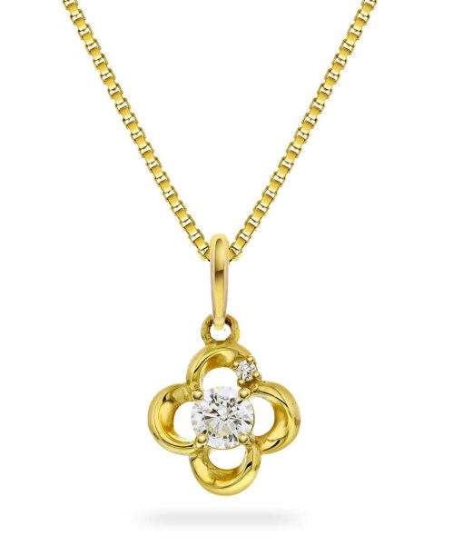 Smykke i gull med zirkonia blomst