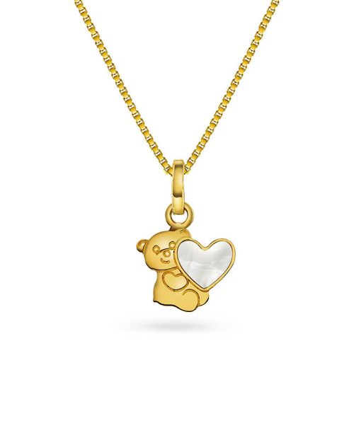Smykke i gull med perlemor bamse