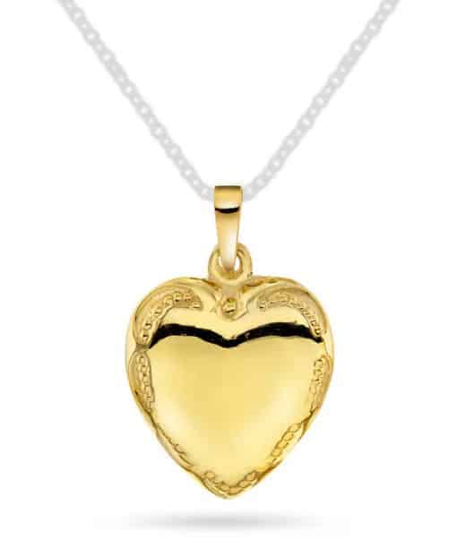 Hjertesmykke i gult gull 19mm