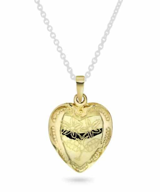 Hjertesmykke i gult gull 19mm