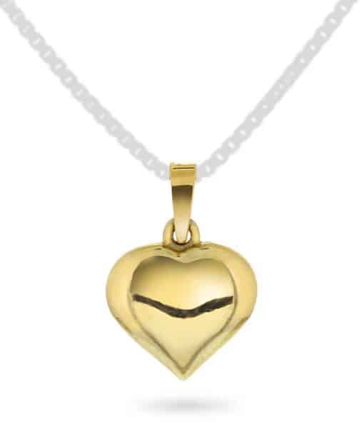 Hjertesmykke i gult gull 15mm