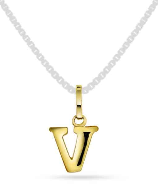 Bokstavsmykke i gult gull, V-anheng