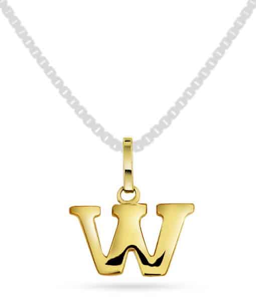 Bokstavsmykke i gult gull, W-anheng