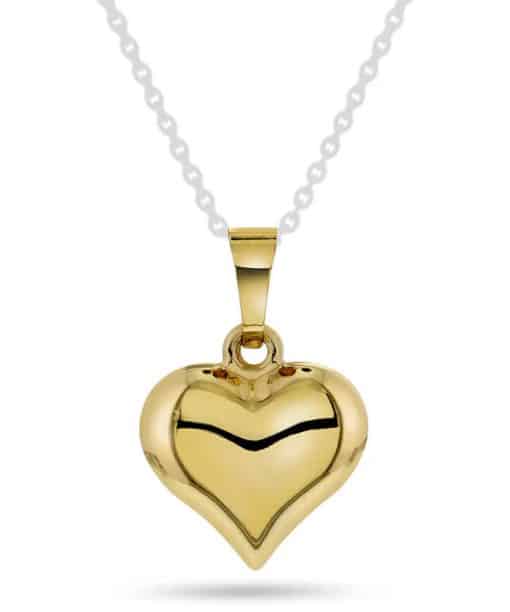 Hjertesmykke i gult gull 19mm