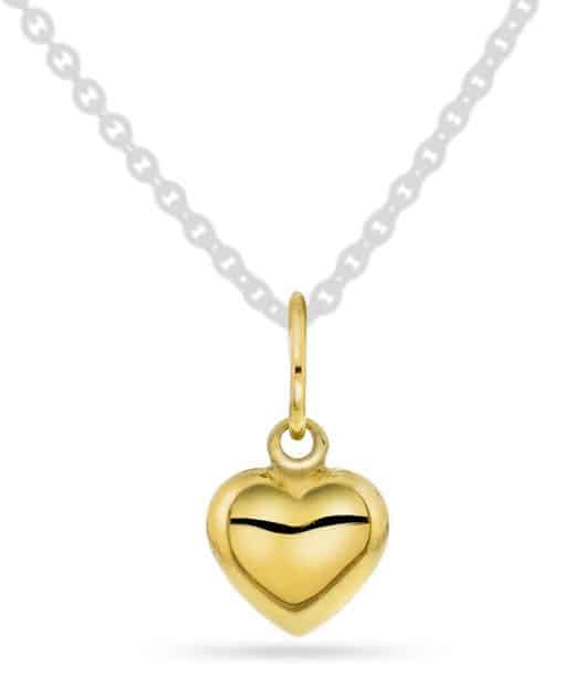 Hjertesmykke i gult gull 12mm