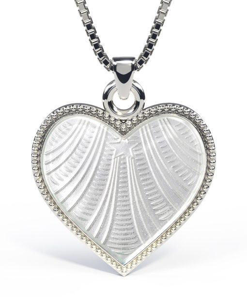 Pia & Per - Halssmykke sølv - 19 mm hvitt hjerte