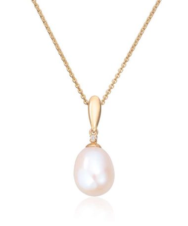Anheng gult gull med perle og 0,015ct WSI