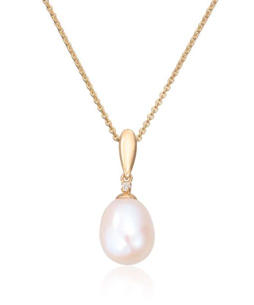 Anheng gult gull med perle og 0,015ct WSI