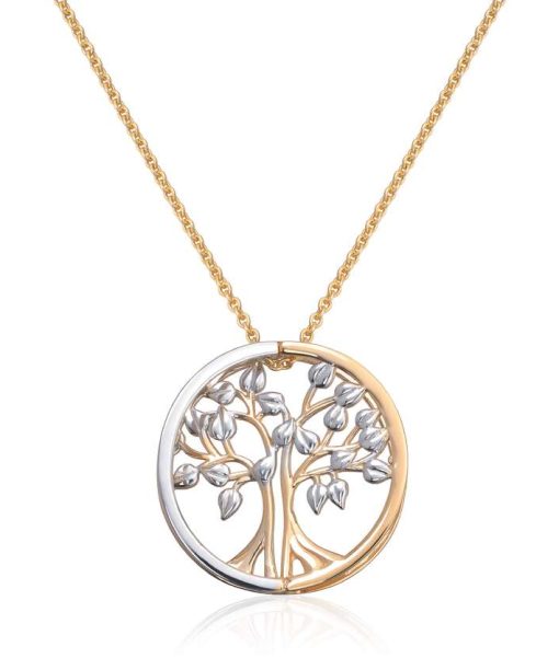 Anheng Livets tre i to farget hvitt og gult gull