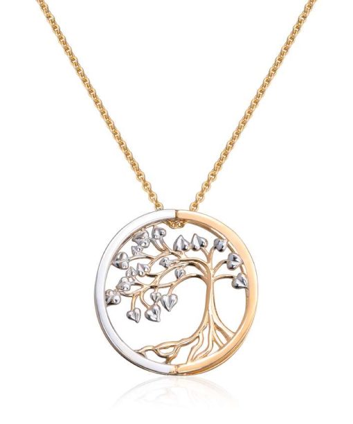 Anheng Livets tre i to farget hvitt og gult gull