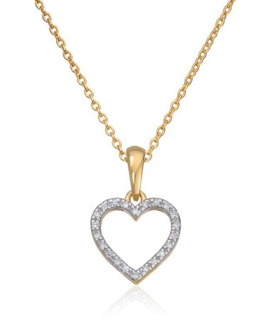 Anheng hjerte i 14K gult gull med 0,05ct WSI diamanter